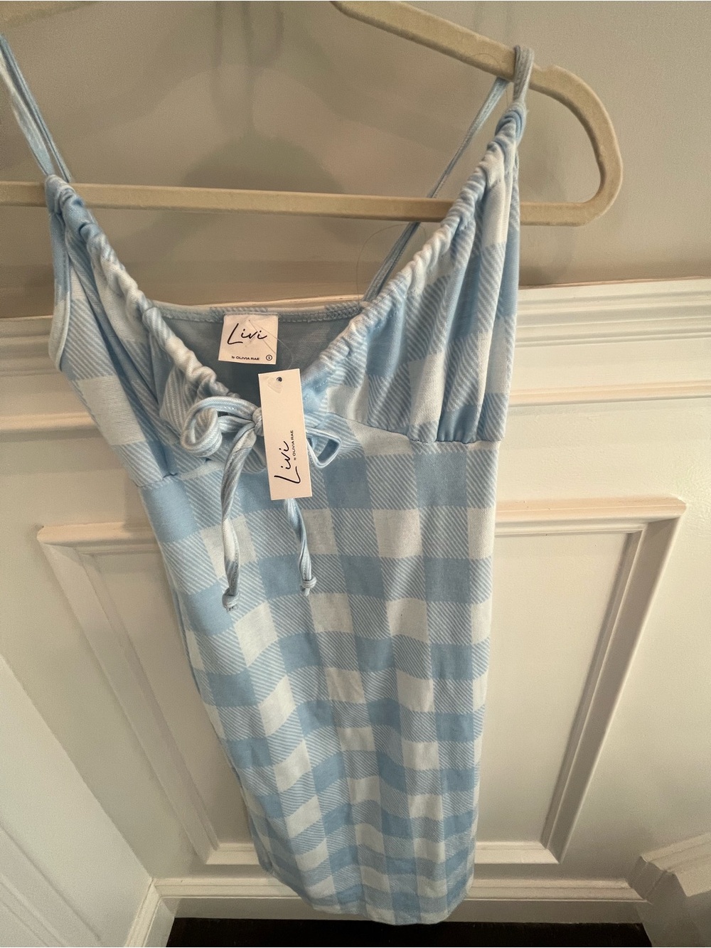 Light Blue Gingham Cami Slip Dress